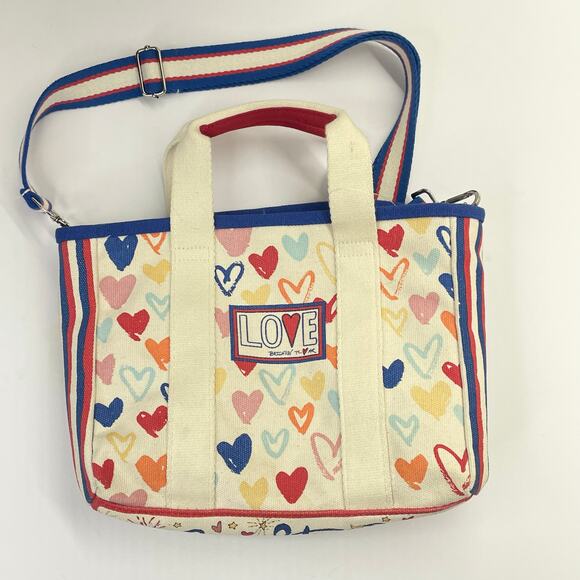 Brighton Love Hearts Canvas Tote Bag Sparkle and Shine Red White Blue Stripe - Picture 1 of 7